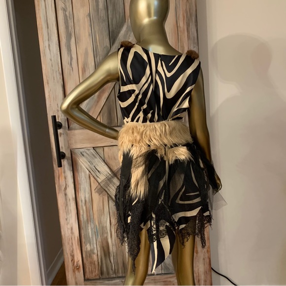 Animal Print Mini Dress With Fur Size 12 - Picture 7 of 8